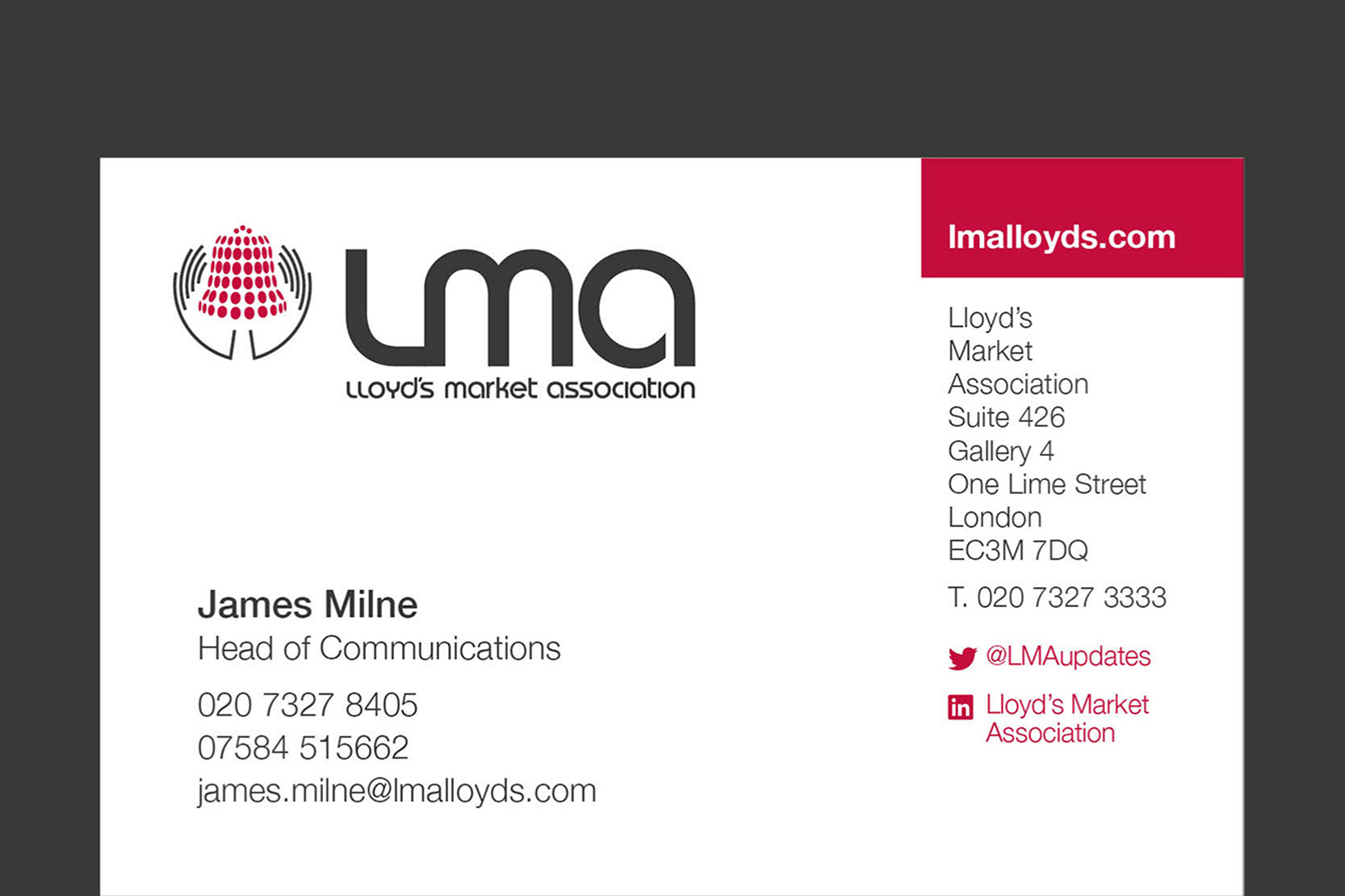 Lloyd's Market Association branding, Branding and design for insurance, business card design