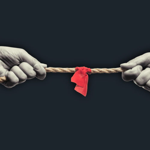 Tug of war image to describe paradox between social media and branding
